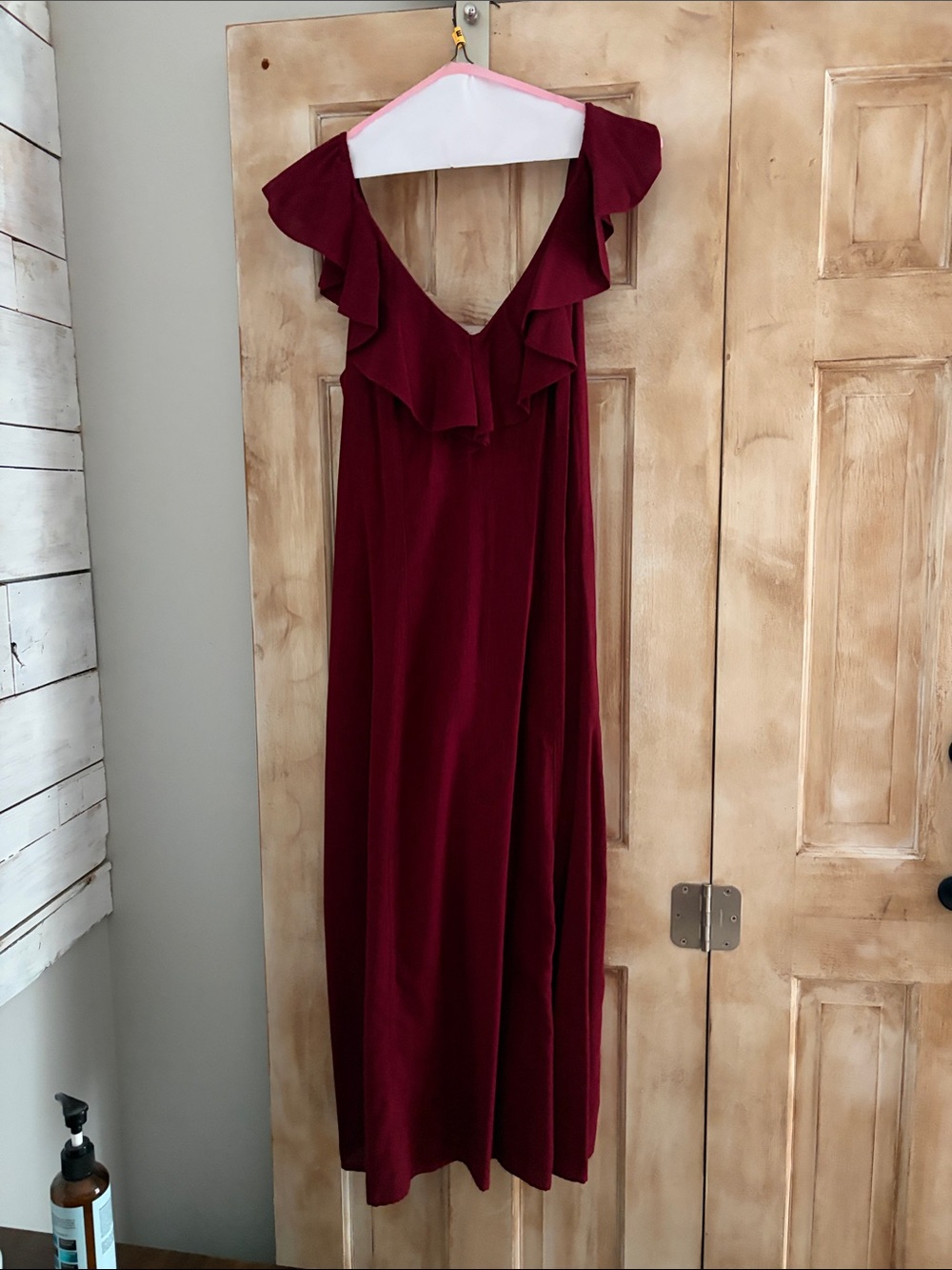 Universal Thread Ruffle V-Neck Maxi Dress in Burgundy